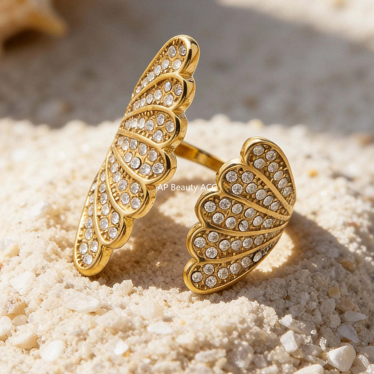 B廠-不鏽鋼百葉扇5A鋯石開口戒指鍍18k真金ins小眾設計指環輕奢手飾品「A386」25.12-3