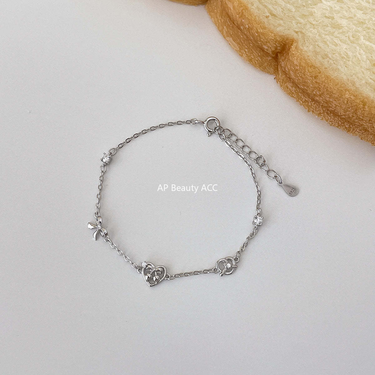 C廠-韓版愛心鹼水結手鍊女甜美小清新蝴蝶結純銀手飾小眾精緻設計飾品「SL-490」25.11-1