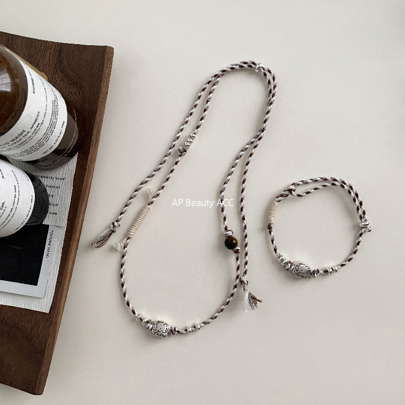 C廠-童趣大象小象編織串珠手作手鍊S925項鍊女甜酷可愛個性頸鏈設計感「1608」25.11-2