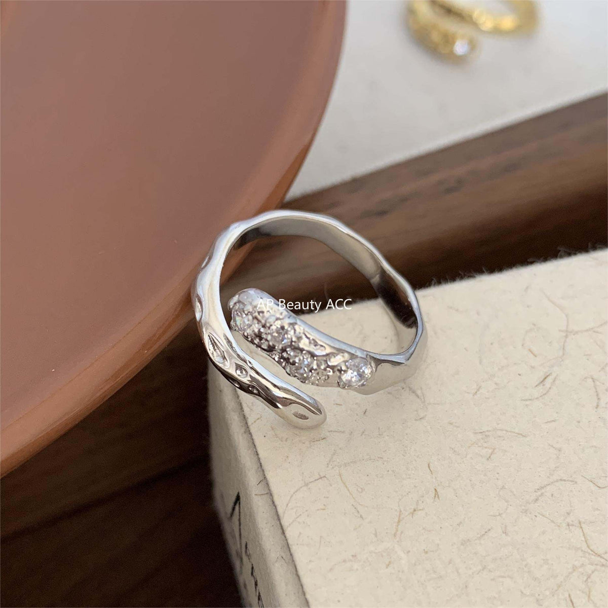 F廠-法式風925純銀鑲鑽不規則戒指 極簡時尚女設計感ins網紅戒「J1269」25.12-2