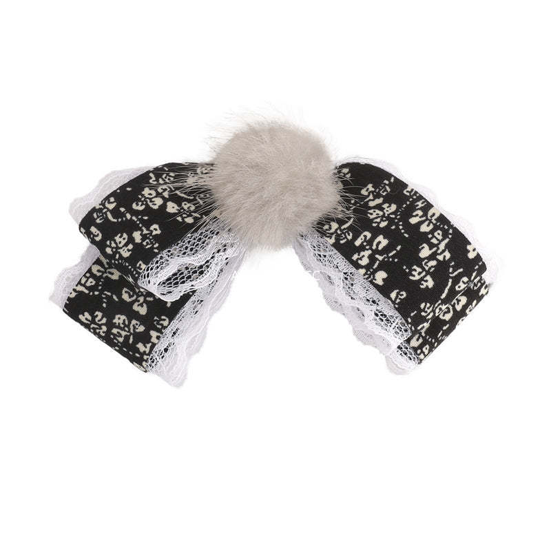 E廠-碎花毛球蝴蝶結髮夾鴨嘴夾半扎髮後腦勺香蕉夾高級感髮飾髮卡頭飾「27774」25.12-2