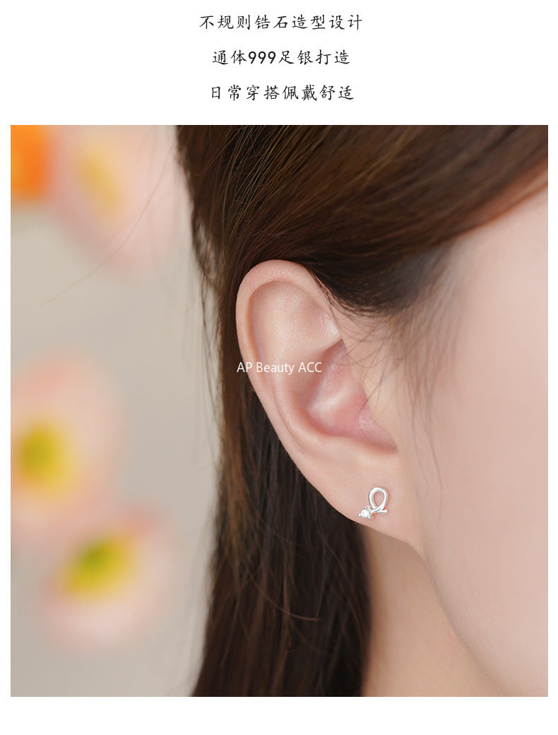 D廠-S999足銀可愛鋯石交叉耳環女氣質甜美文藝法式少女養耳洞耳釘「YC5979E_1」25.11-1