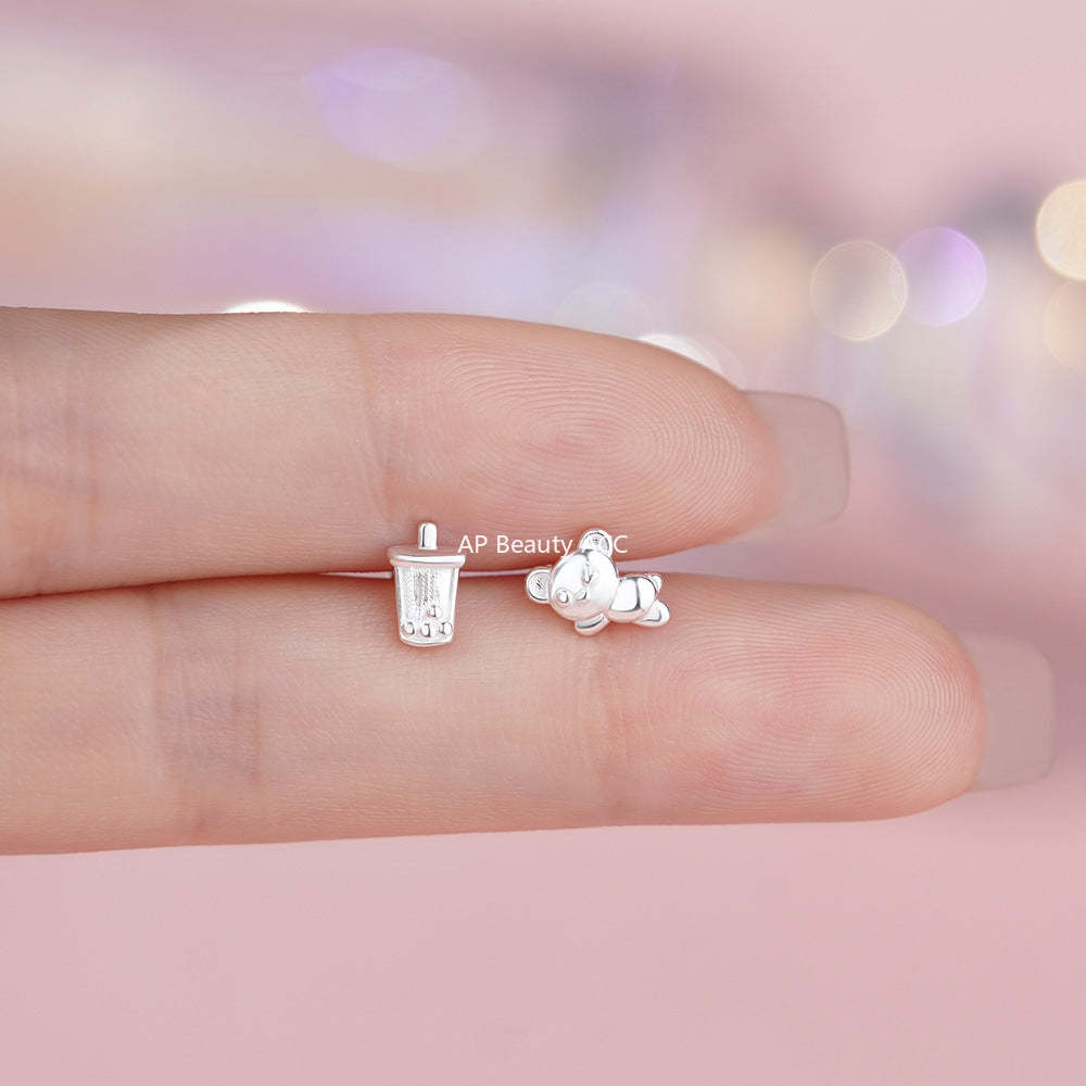 D廠-S999足銀小熊奶茶螺絲耳環可愛童趣新款個性清新精緻溫柔耳飾「YC9310E_1」25.11-4