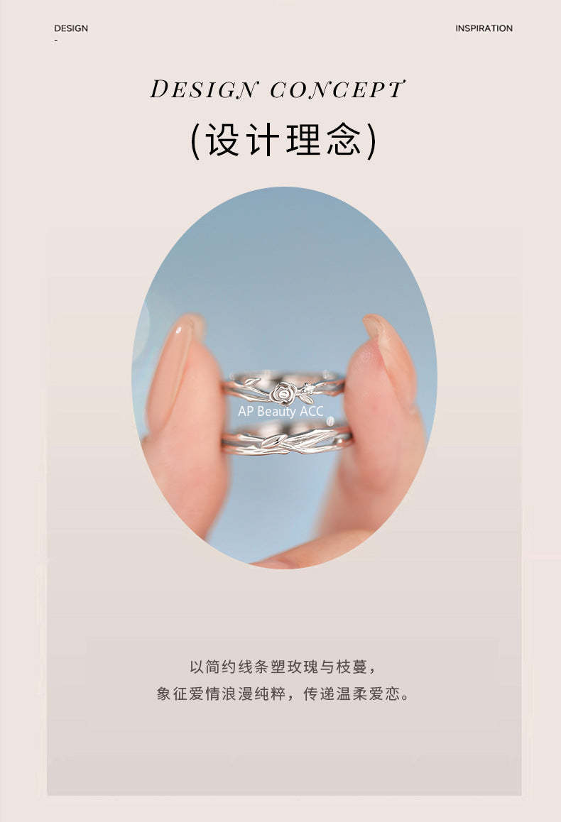 D廠-原創足銀S999玫瑰情侶對戒高級設計感小眾清新甜美不掉色戒指批發「YC5149R_1」25.12-2