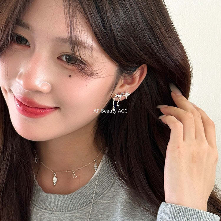 C廠-甜美風幸運小鹿耳釘女高級星星流蘇銀針耳環氣質冷淡風不對稱耳飾「EH-4262」25.11-4