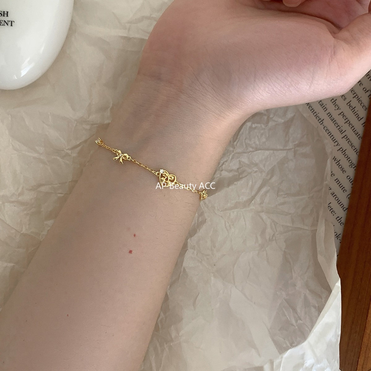 C廠-韓版愛心鹼水結手鍊女甜美小清新蝴蝶結純銀手飾小眾精緻設計飾品「SL-490」25.11-1