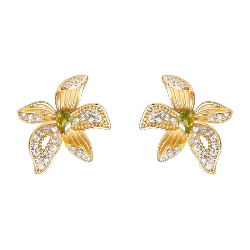 A廠-原創 鳶尾花設計師款微鑲鋯石s925銀針立體新款花朵耳環工廠耳飾女「6993」25.10-5