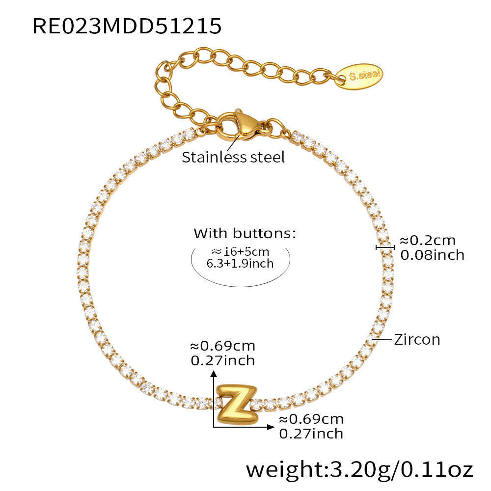 B廠-爆閃爪鑲鋯石26字母手鍊 不鏽鋼鍍18k真金時尚精緻氣質珠寶首飾女「RE023」25.12-3