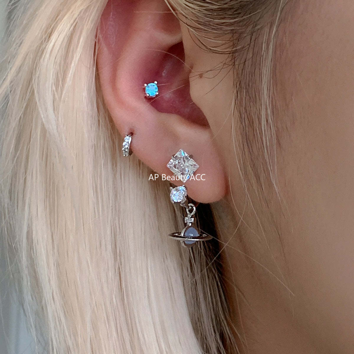 C廠-甜酷小香風宇宙星軌吊墜耳釘女精緻高級感粉鋯石耳環輕奢秋冬耳飾「EH-4153」25.12-2