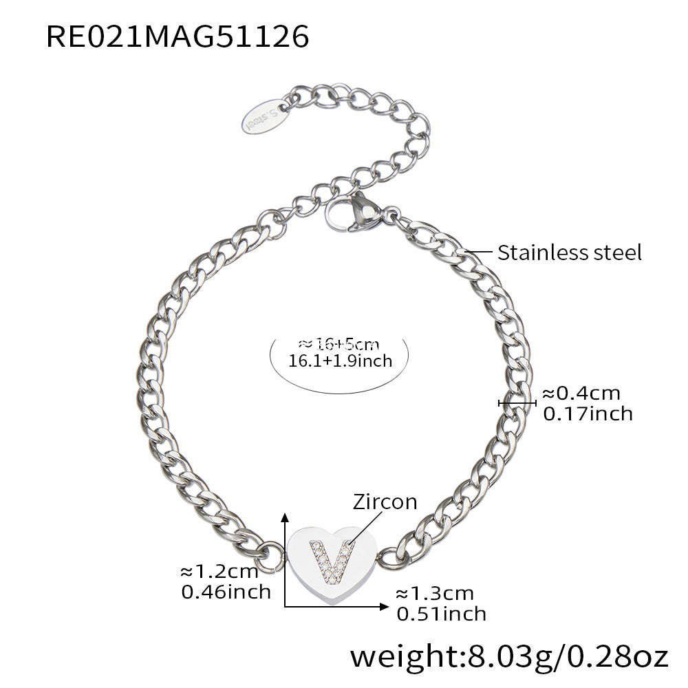 B廠-不鏽鋼愛心字母鑲嵌鋯石吊墜項鍊手鍊套裝 歐美個性首飾鍍18k真金「RP021」25.12-1