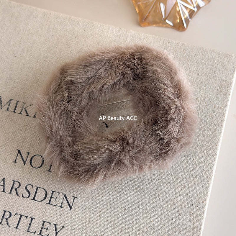 E廠-秋冬橢圓毛絨髮夾女後腦勺高級感毛毛鯊魚夾大號盤髮量多豹紋夾子「26154」25.11-1