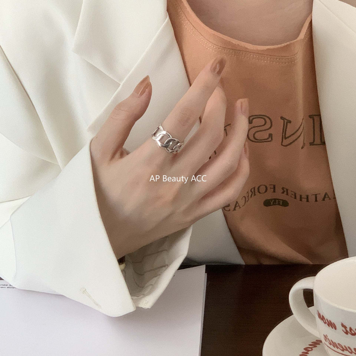 F廠-韓國韓版S925純銀簡約 個性復古泰銀 寬鎖鏈方條開口戒指指環「J549」25.12-2