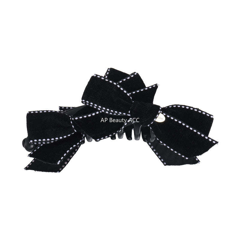 E廠-輕奢絲絨蝴蝶結扎馬尾一字夾懶人橫夾名媛風盤髮夾網紅同款香蕉夾「27734」25.12-1