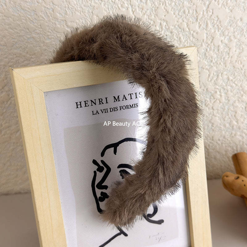 E廠-高顱頂髮箍女2025新款高級感秋冬毛絨髮箍洋氣時尚仿貂絨頭箍髮飾「24297」25.11-1