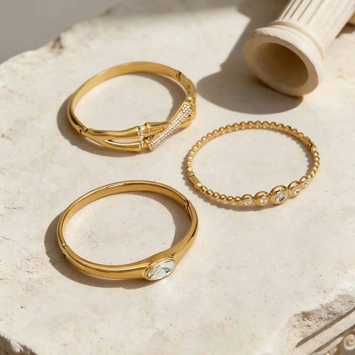 B廠-不鏽鋼超閃5A鋯石卡扣手鐲鍍18k真金歐美跨境INS時尚百搭女士手環「Z525-Z527」25.12-3