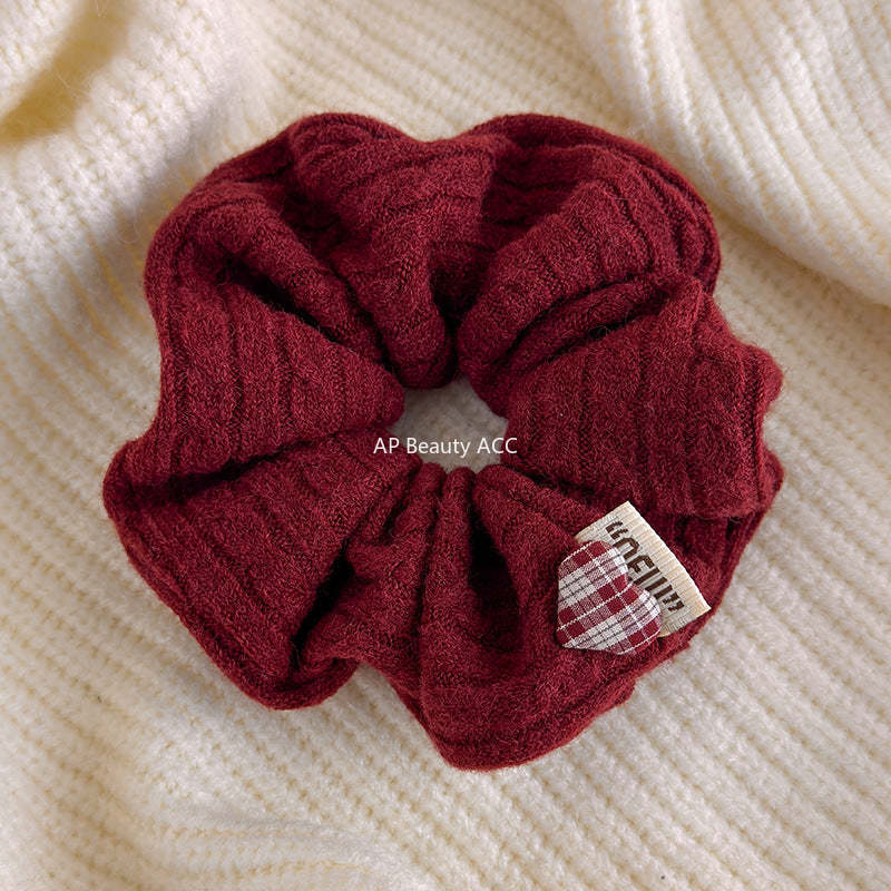 E廠-韓系麻花針織褶皺毛線大腸髮圈高級感氣質頭花髮繩扎頭高彈力頭繩「27707」25.11-4