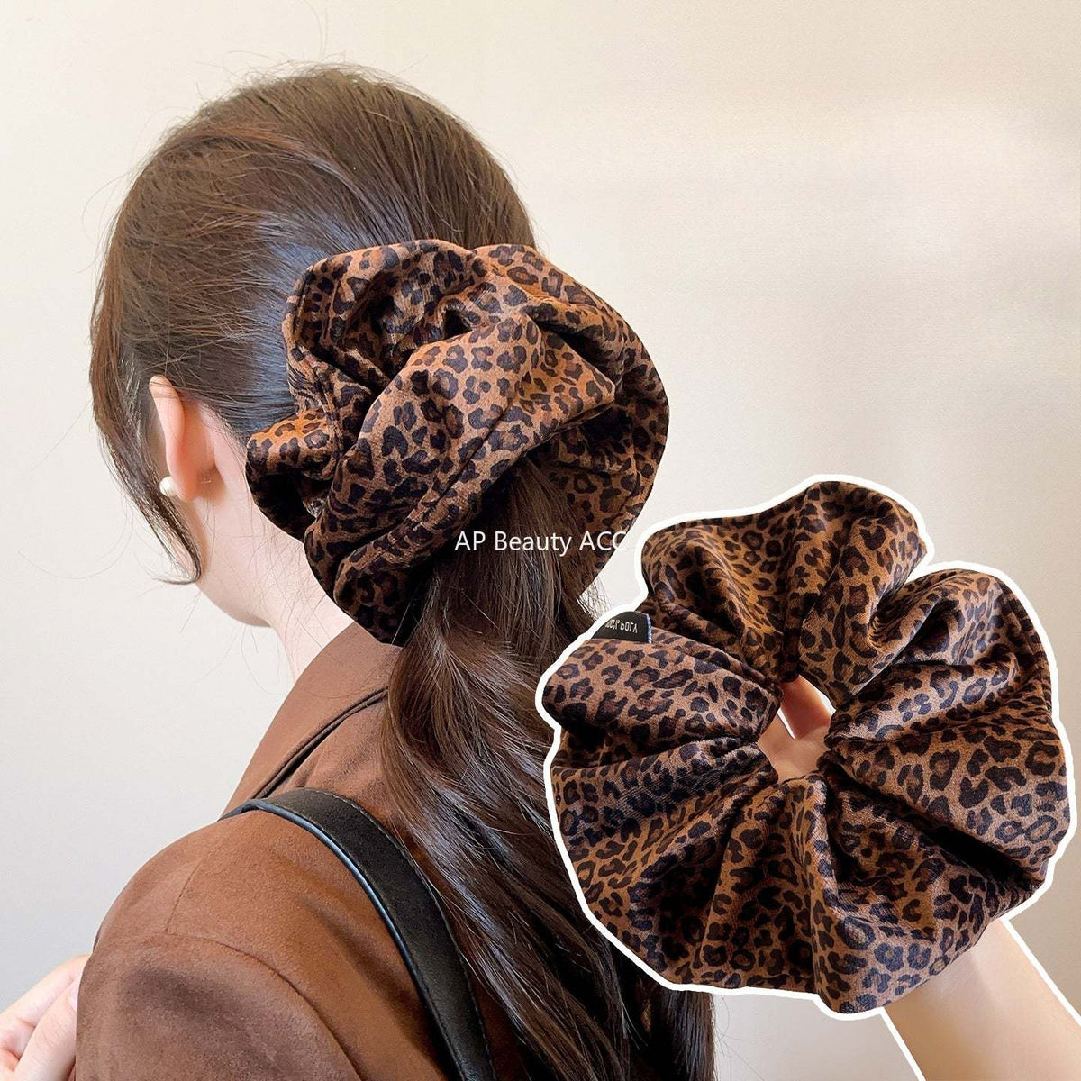 E廠-絲絨豹紋雙層大腸髮圈女扎頭髮高彈力頭花高級感洋氣時尚頭繩髮飾「27616」25.10-5