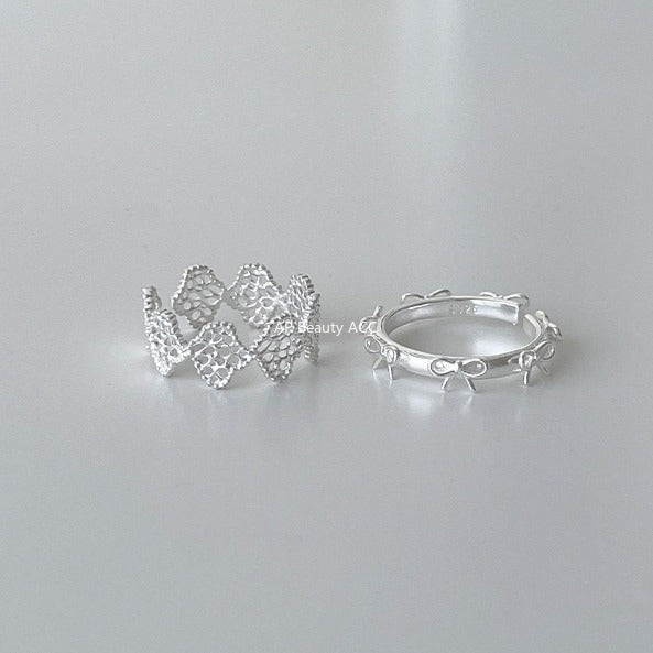 C廠-宮廷風蕾絲花邊純銀戒指輕奢小眾高級感蝴蝶結食指戒百搭氣質指環「JZ-0726」25.11-1