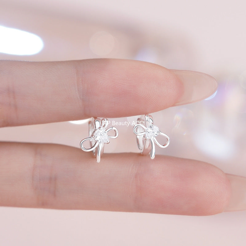 D廠-純銀S925小眾水滴鋯石蝴蝶結耳扣女甜美淑女輕奢高級氣質耳飾「YC2510E_1」25.11-1