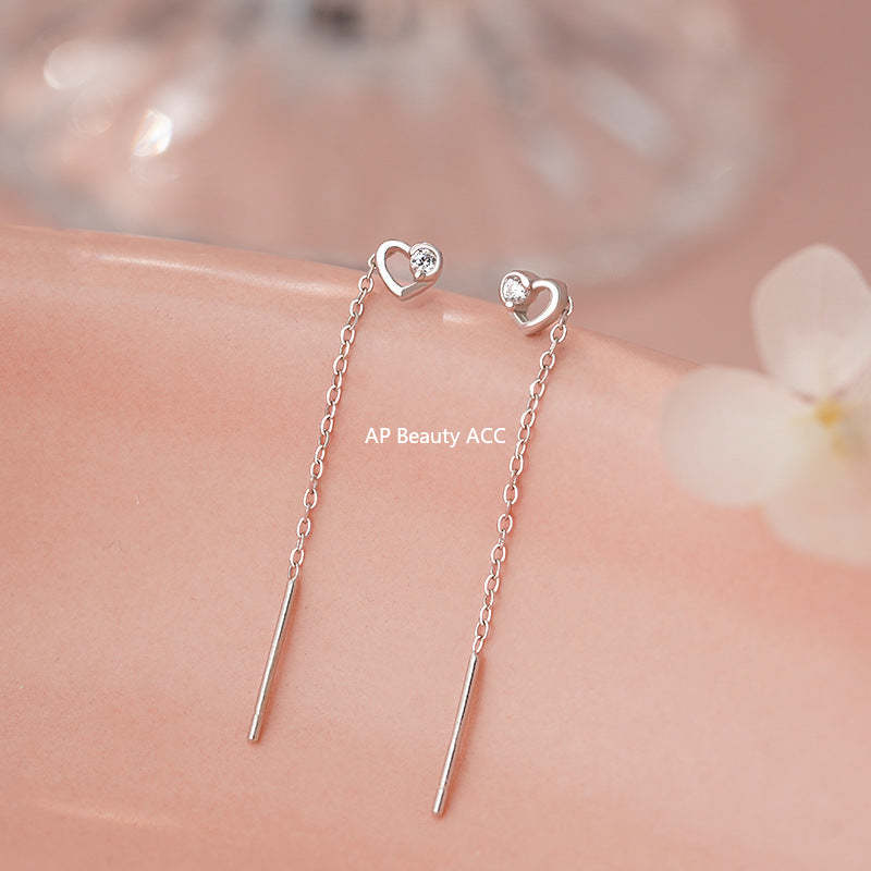 D廠-S925純銀簡約愛心鋯石耳線女輕奢甜美高級百搭氣質小清新耳墜「YC2766E_1」25.11-1