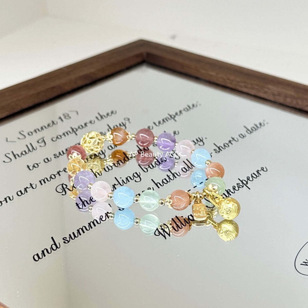 AS廠-天然多寶葡萄石粉晶紫水晶海藍寶手串多巴胺單圈串珠手鍊爆款「l2721」25.10-5