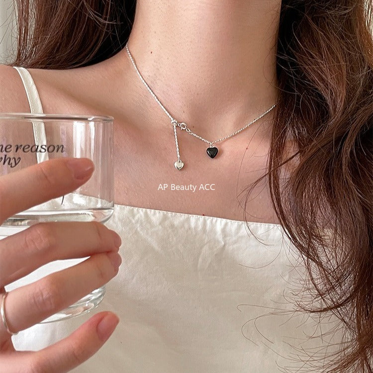 C廠-925純銀韓版抽拉式愛心吊墜項鍊女ins風簡約百搭OL通勤日常鎖骨鏈「XL-1222」25.11-1