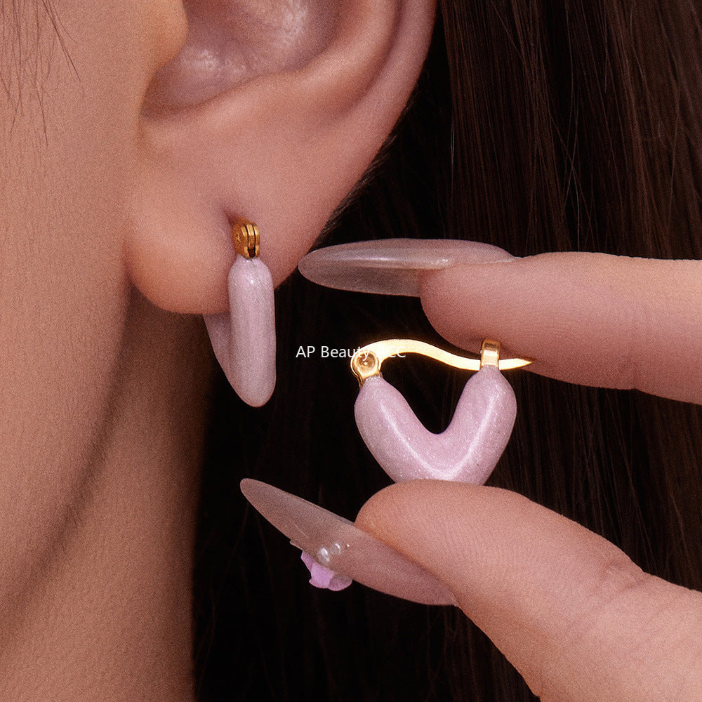 B廠-ins跨境熱銷款不對稱滴油愛心耳環輕奢高質感耳扣鍍18k真金「F924」25.11-2