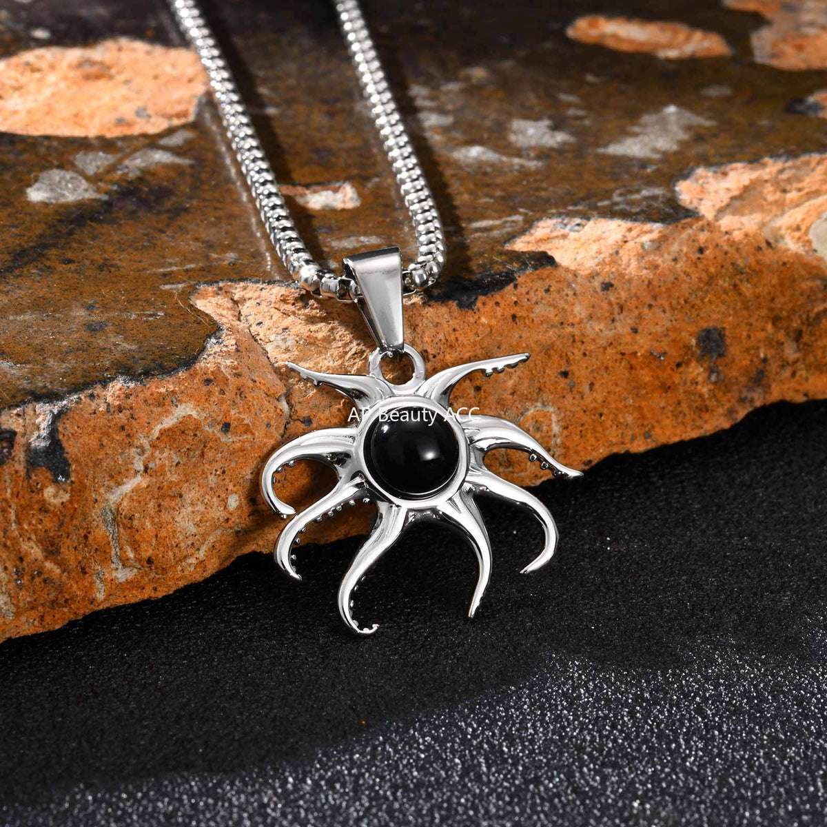 G廠-不鏽鋼男士小眾設計感酷颯個性黑瑪瑙八爪魚吊墜「PN-2220」25.12-2