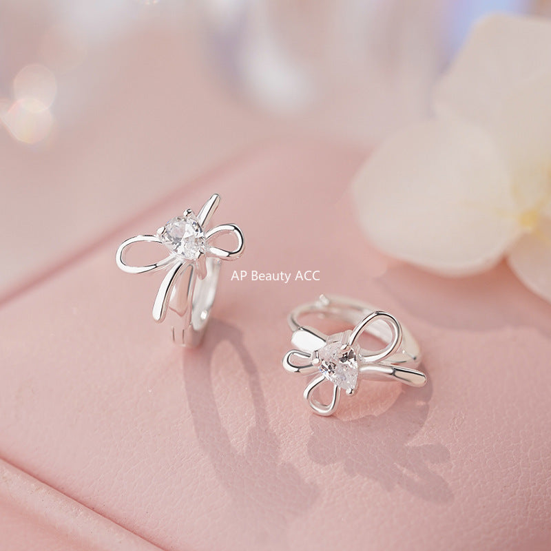D廠-純銀S925小眾水滴鋯石蝴蝶結耳扣女甜美淑女輕奢高級氣質耳飾「YC2510E_1」25.11-1