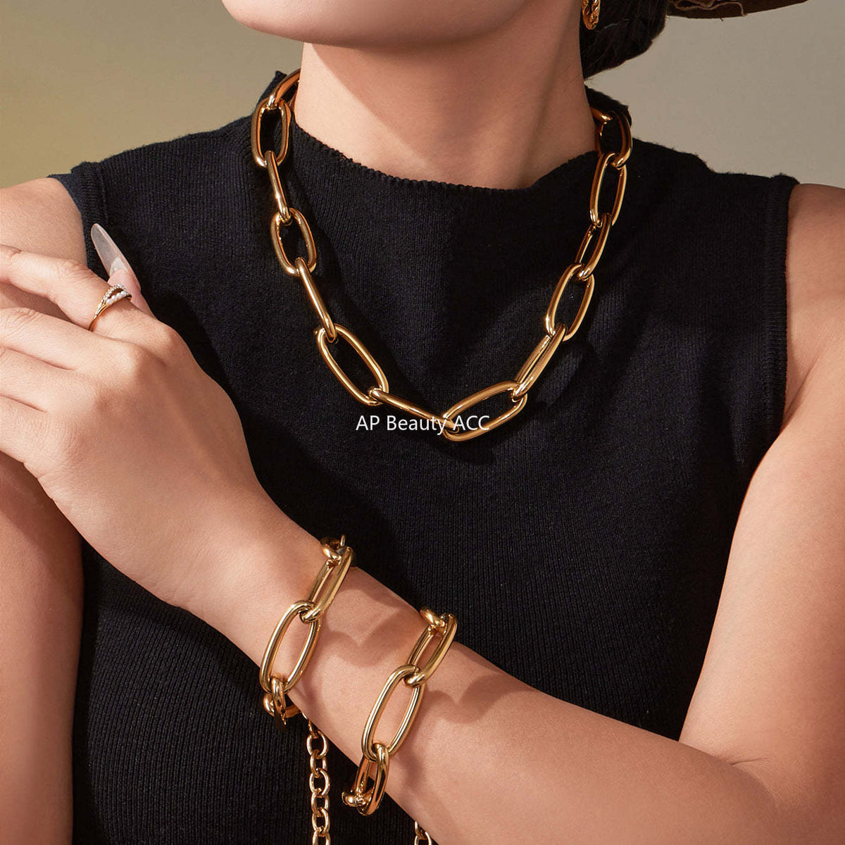B廠-ins簡約風金屬扣古巴粗鏈條手鍊 時尚簡約單層朋克百搭項鍊「TXP468-TXE468」25.11-3