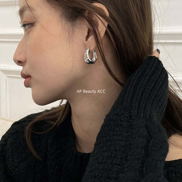 C廠-褶皺耳環新高級感耳圈耳釘輕奢高級感氣質大氣銀耳針飾「EH-2071. EBSJ」25.12-3