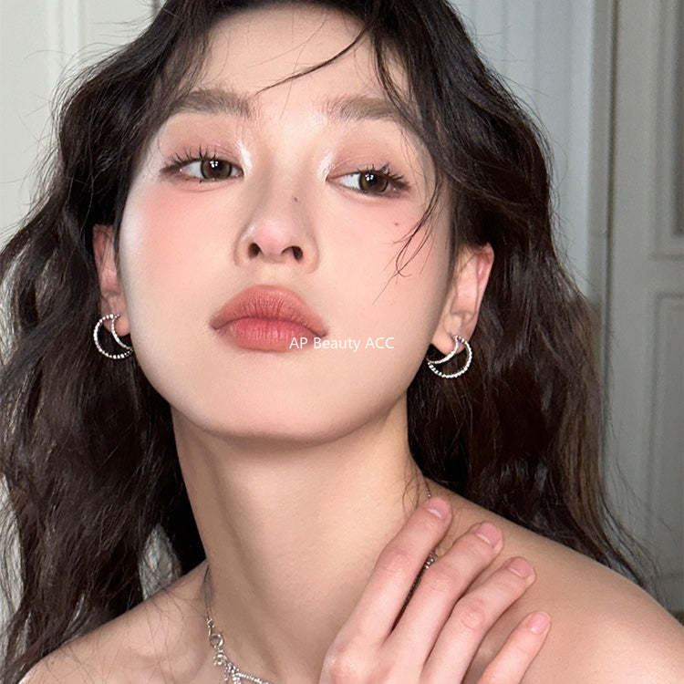 C廠-小眾設計冷淡風細閃鋯石銀針耳釘女高級感百搭疊戴風雙層秋冬耳飾「EH-4121」25.10-5