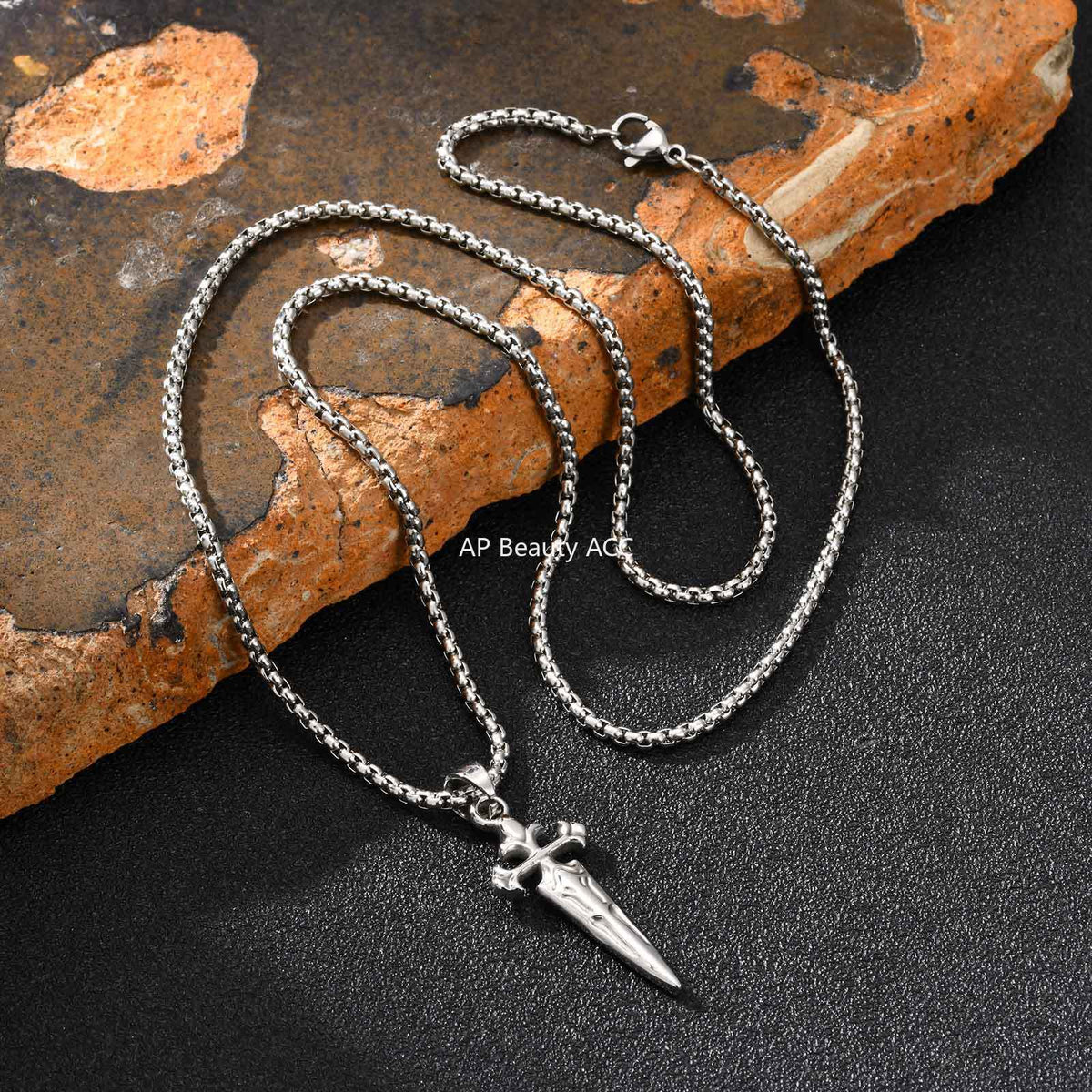 G廠-不鏽鋼男士飾品設計感時尚寶劍形十字吊墜金色「PN-2241」25.11-1