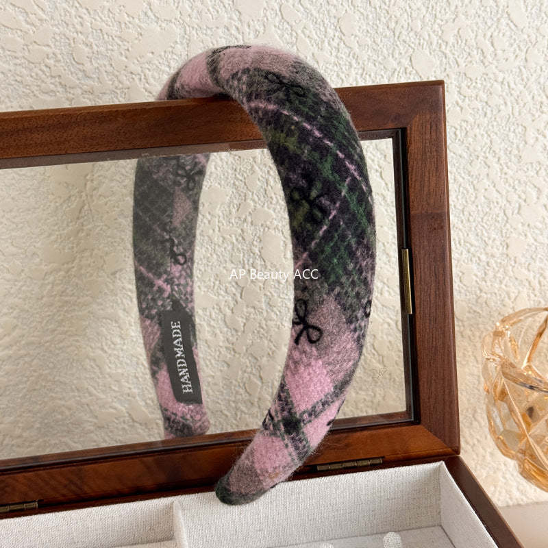 E廠-蝴蝶結毛呢髮箍秋冬高顱頂頭窟復古髮旅頭箍女高級感洋氣時尚髮飾「26085」25.11-3