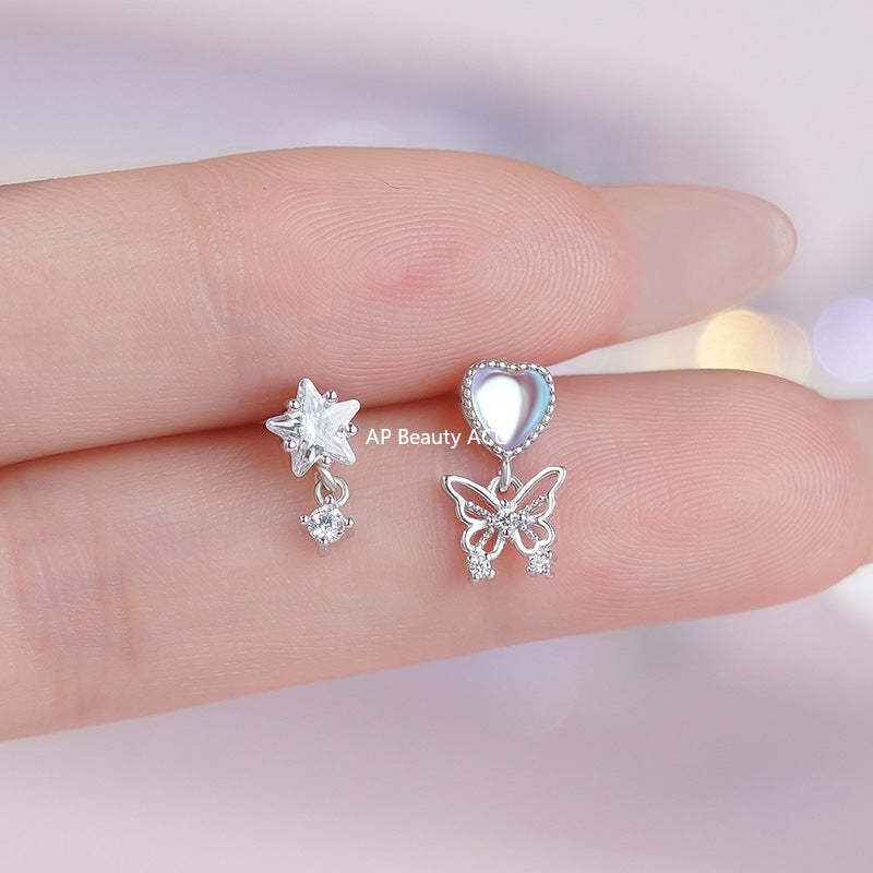 D廠-S925純銀不對稱愛心星星蝴蝶流蘇耳環女時尚個性耳骨耳環「YC5980E_1」25.11-1