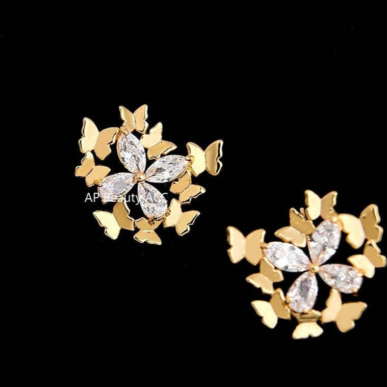 A廠-蝶群~原創設計個性小眾創意925銀針鑲嵌鋯石新款耳飾工廠耳環飾品「7156」25.11-4