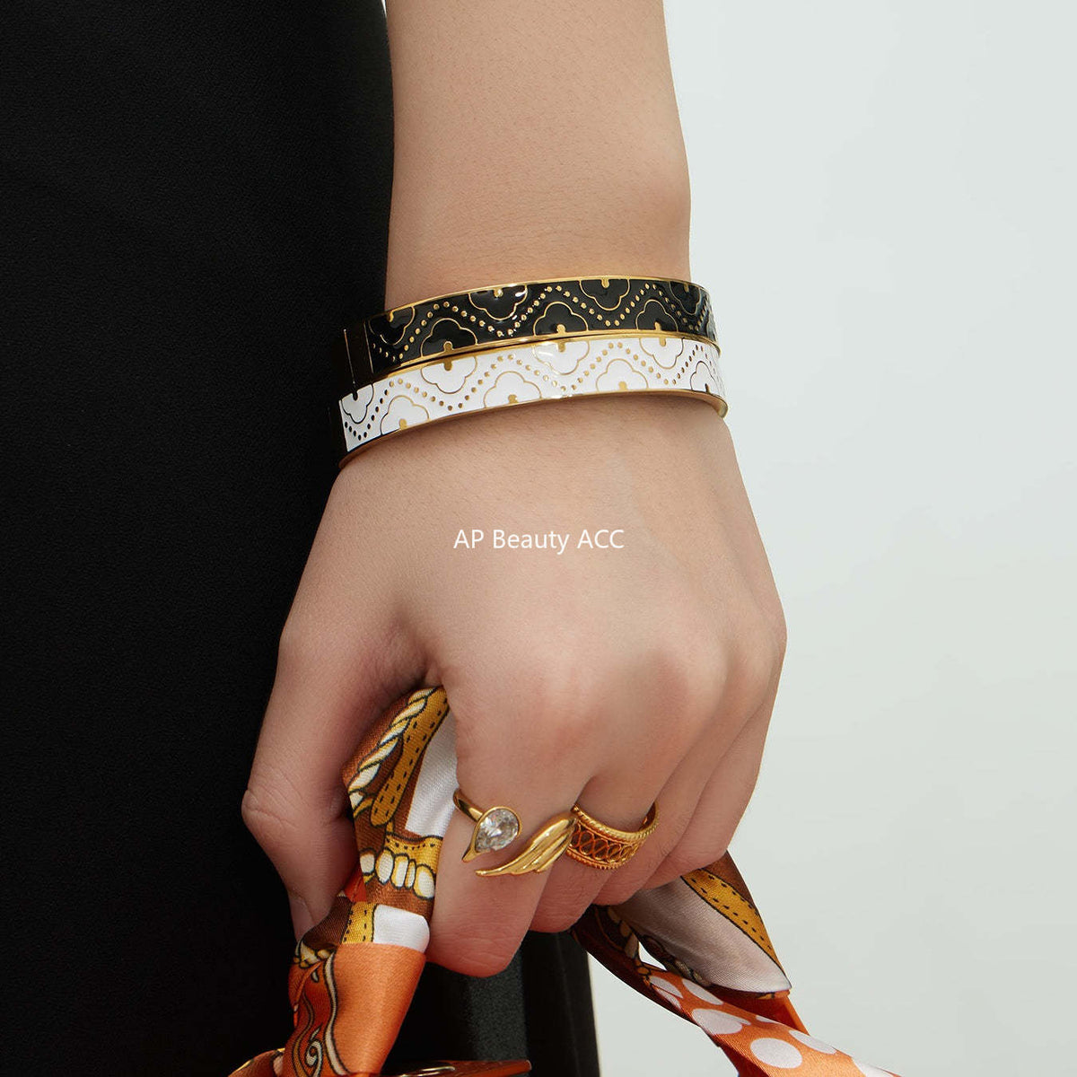 B廠-不鏽鋼琺瑯彩釉卡扣滴油手鐲鍍18k金百搭精美抽象派撞色拼接手環「Z528」25.12-3