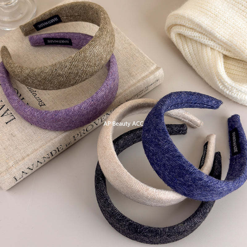 E廠-韓國新款秋冬氣質純色羊毛呢高顱頂寬邊髮箍百搭簡約外出頭箍髮卡「27650」25.11-1