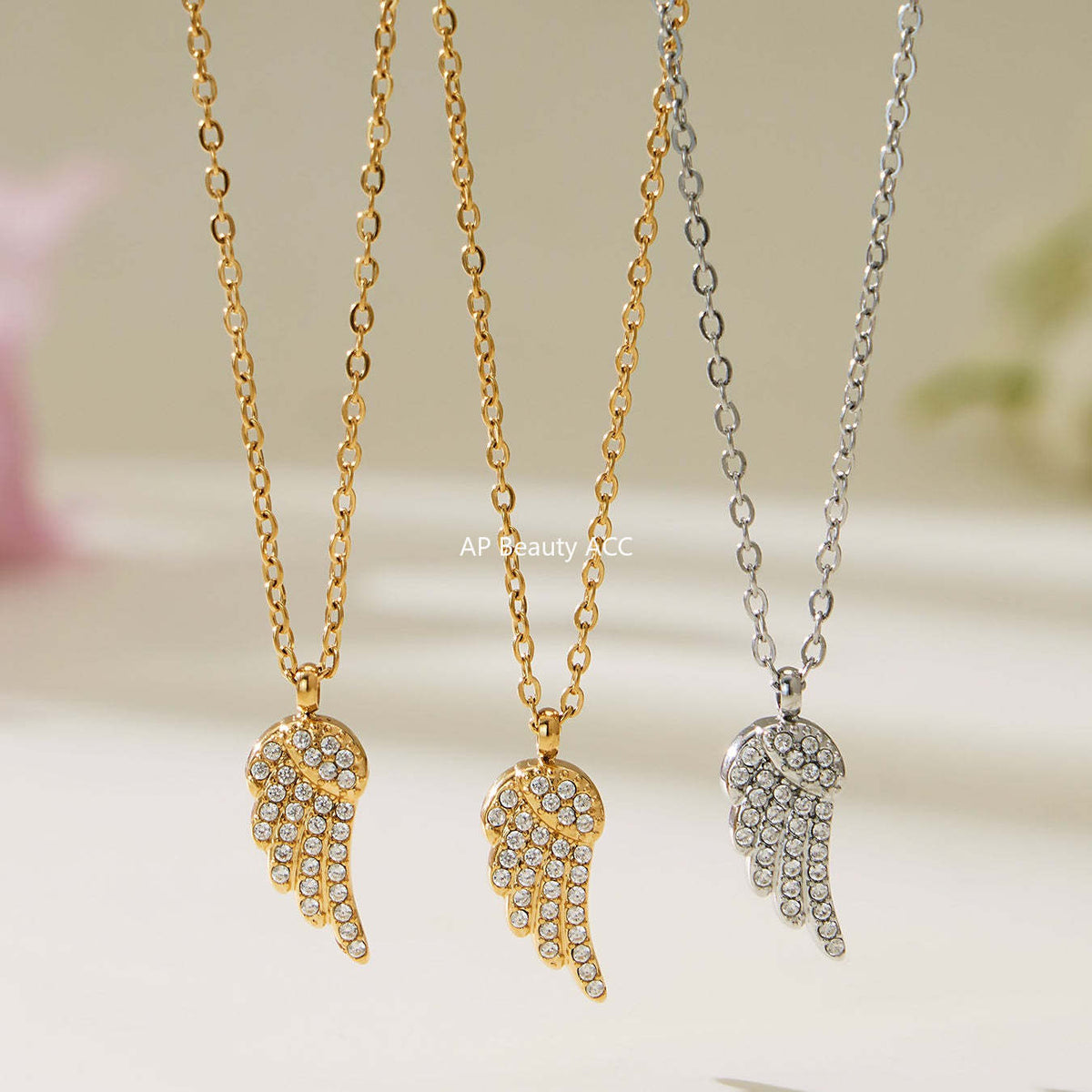 B廠-超閃5A鋯石小翅膀造型手鍊項鍊耳環戒指套裝不鏽鋼鍍18k金「TXP486」25.11-4