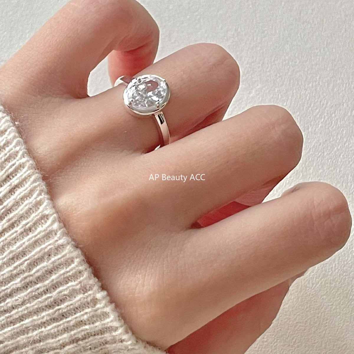 F廠-韓版韓版925純銀橢圓鋯石戒指簡約小紅書INS時尚開口戒「J2146」25.11-4