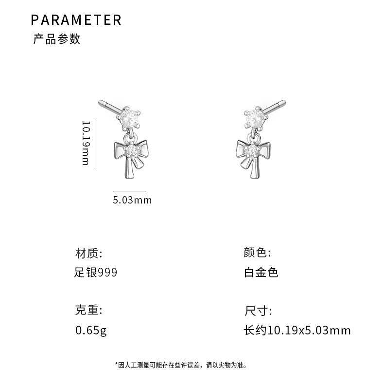 D廠-S999足銀蝴蝶結鋯石耳環甜美溫柔公主仙女輕奢小眾耳飾「YC9318E_1」25.10-4