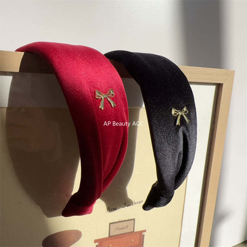 E廠-秋冬氛圍感高顱頂頭箍高級感港風復古寬髮捆絲絨蝴蝶結髮箍女髮飾「27731」25.11-4