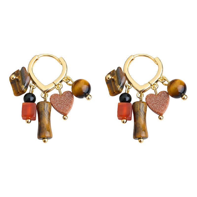 A廠-文藝復古民族風天然石虎眼石手工設計感愛心流蘇新款耳飾工廠耳環「7178」25.12-3