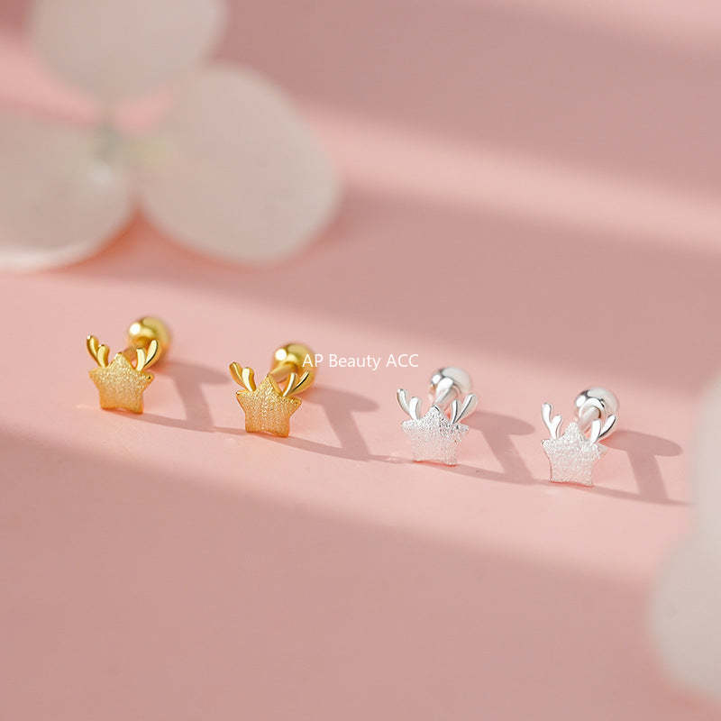 D廠-S999足銀輕奢鹿角星星螺絲耳環女文藝小眾高級感爆款自然耳飾「YC4123E_1」25.11-3