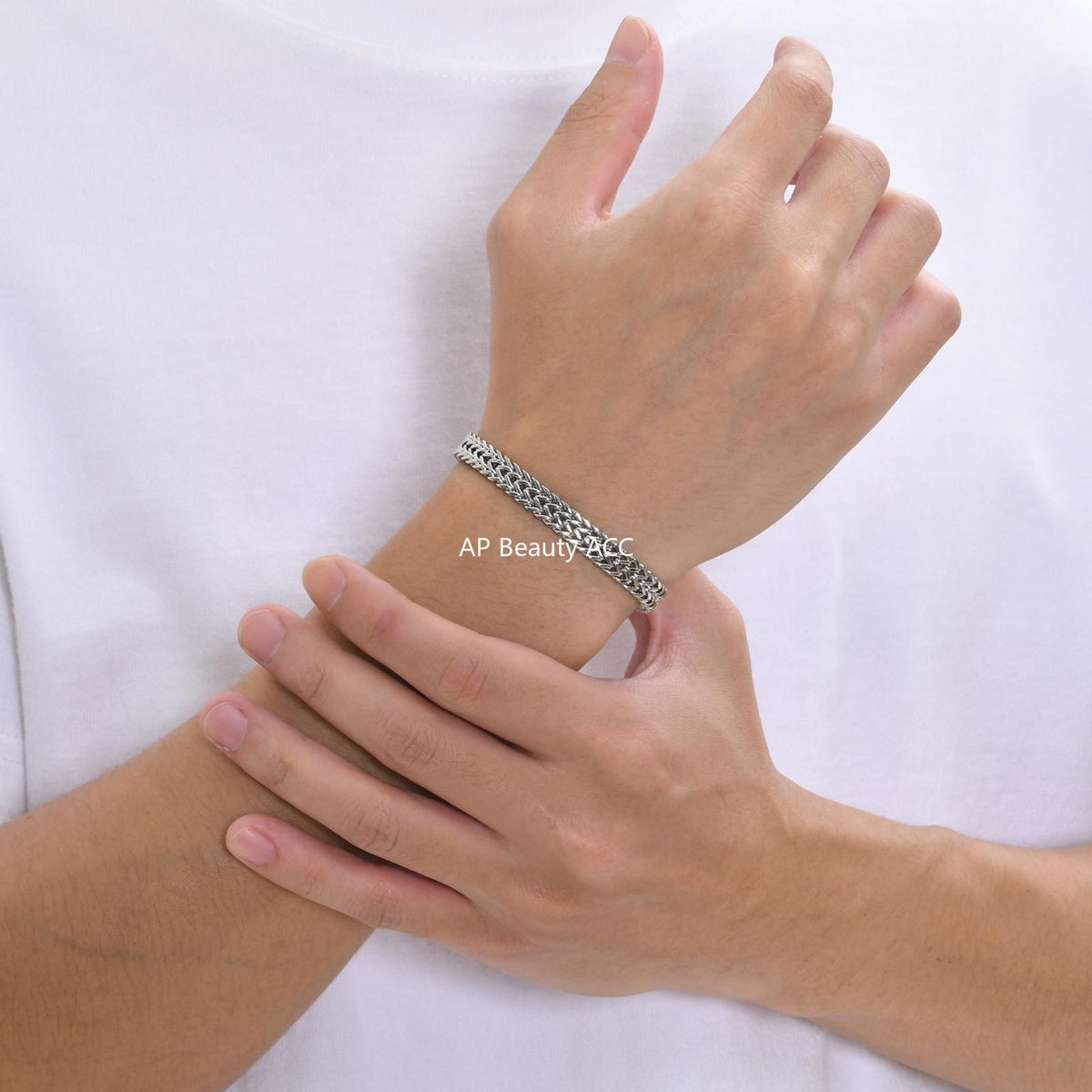 G廠-不鏽鋼歐美時尚男士拉絲磁扣龍骨鏈手鍊朋克風百搭鋼色「BR-1733」25.11-2