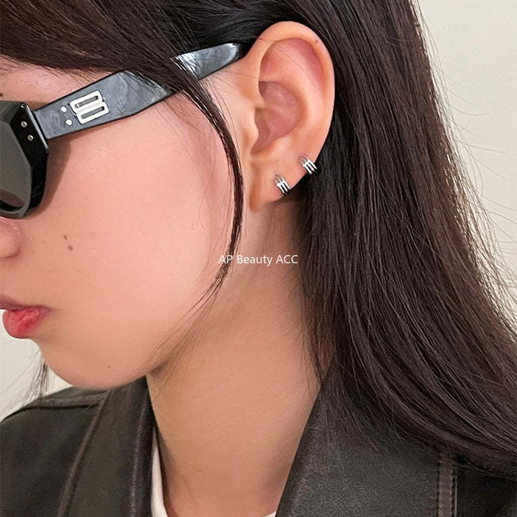 C廠-925銀針耳環線圈重疊耳釘女小眾設計感高級耳耳圈耳釘爆耳飾「EH-3132.SJ」25.12-2