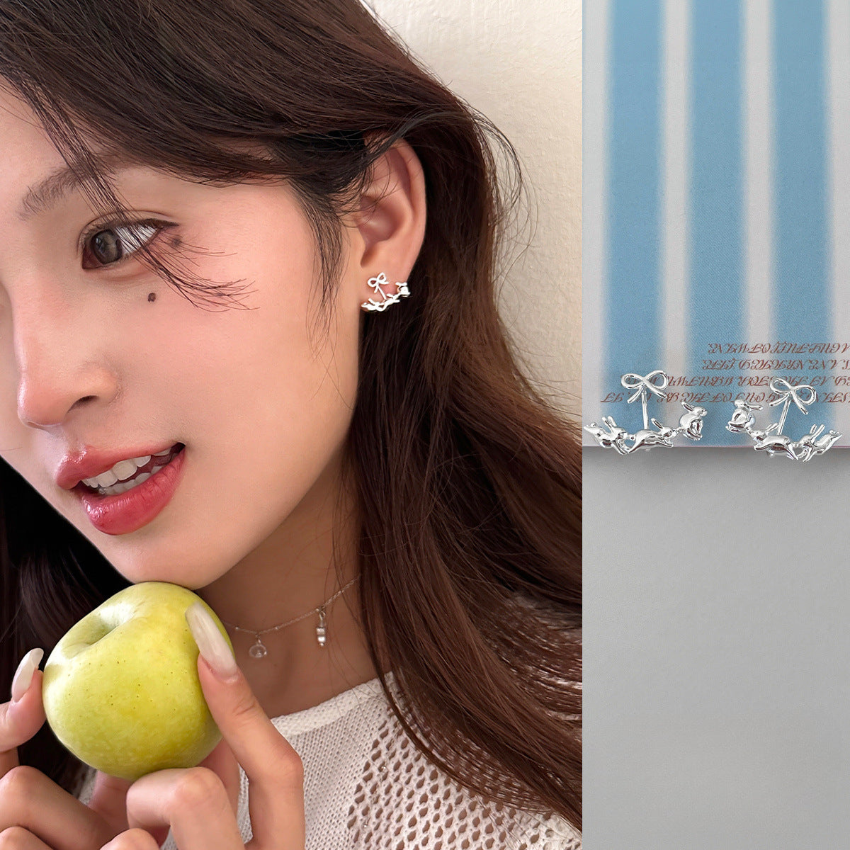 C廠-甜美百搭可愛兔子耳夾女輕奢ins風高級感小香風蝴蝶結無耳洞耳飾「EJ-23」25.08-4