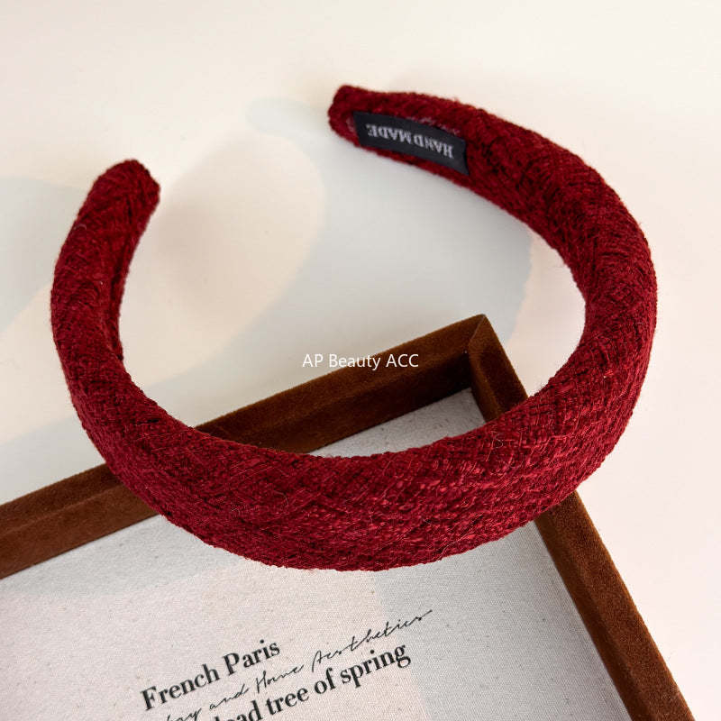 E廠-秋冬毛呢高顱頂髮箍紅色新年寬邊頭箍洗臉壓髮卡外出百搭海綿髮捆「27747」25.12-1