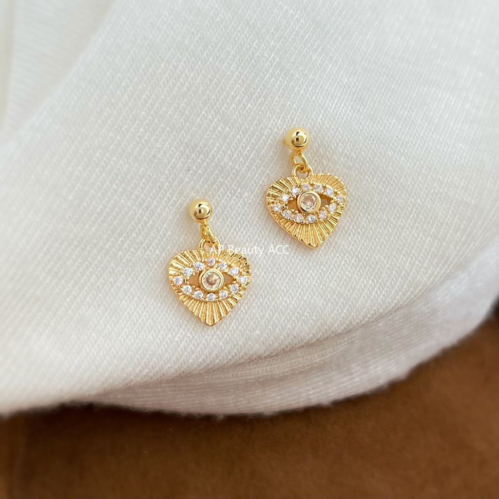 A廠-實物很小迷你簡約小巧微鑲鋯石眼睛愛心時尚通勤耳環工廠飾品「7082」25.11-2