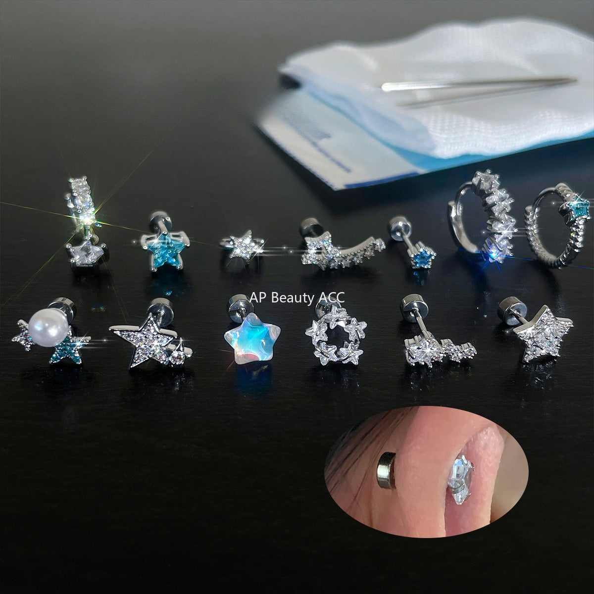 C廠-超閃輕奢五角星鋯石耳釘女小眾高級感甜美鈦鋼耳骨釘精緻時尚耳飾「EH-4211」25.10-3